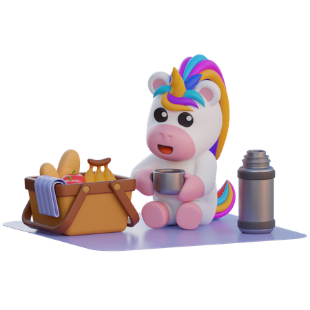 Einhorn Picknick  3D Illustration