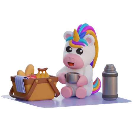 Einhorn Picknick  3D Illustration