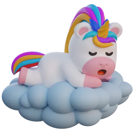 Einhorn schläft auf den Wolken  3D Illustration