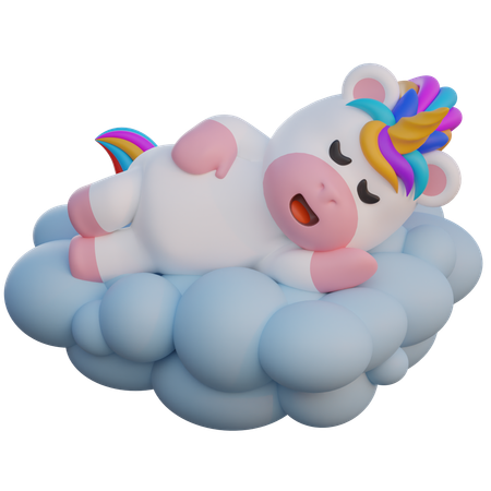 Einhorn schläft auf den Wolken  3D Illustration