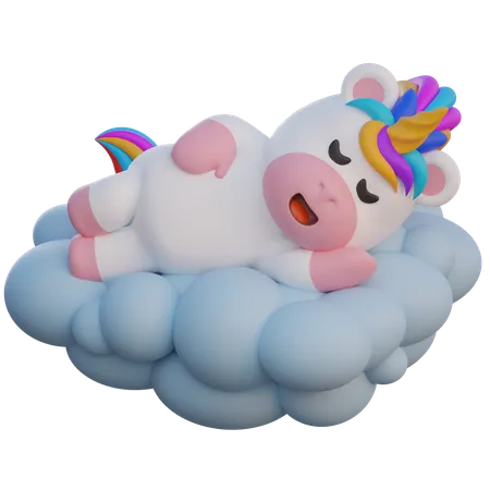 Einhorn schläft auf den Wolken  3D Illustration