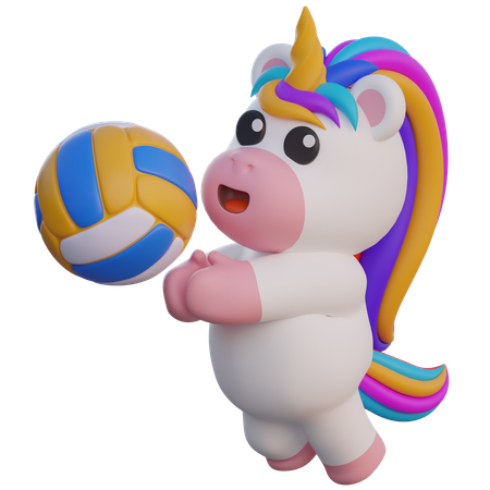 Einhorn spielt Volleyball  3D Illustration