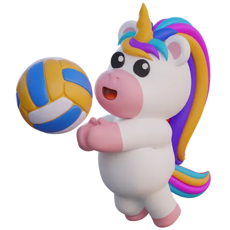 Einhorn spielt Volleyball  3D Illustration