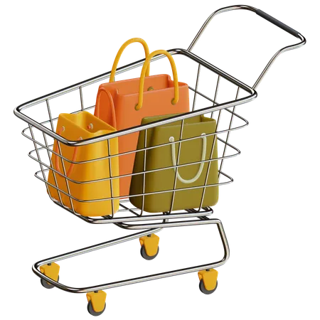 Einkaufstaschen mit Trolley  3D Icon