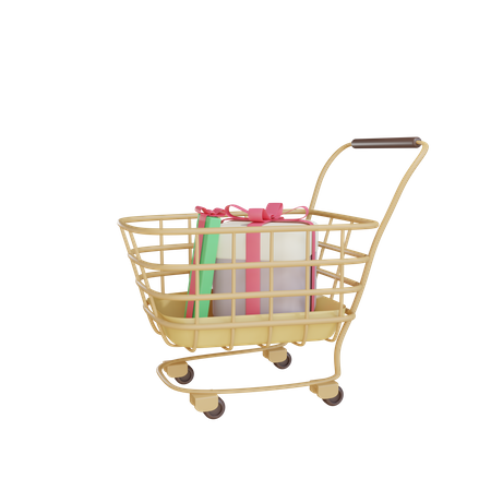 Einkaufswagen mit Geschenkboxen  3D Illustration