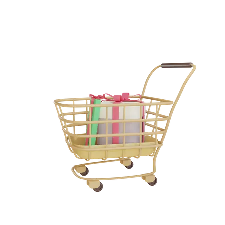 Einkaufswagen mit Geschenkboxen  3D Illustration