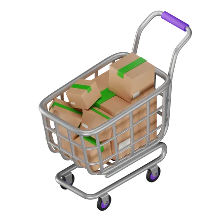 Einkaufswagen mit Kisten  3D Illustration
