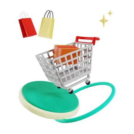 Einkaufswagen mit Paket  3D Illustration