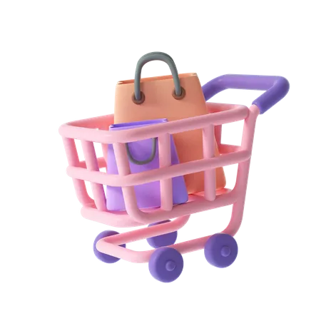 Einkaufswagen und Taschen  3D Illustration