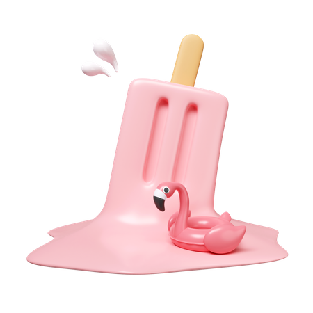 Schmelzendes Eis am Stiel mit Flamingo  3D Icon