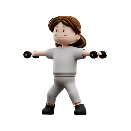 Ejercicios de entrenamiento de mujer con mancuernas  3D Icon