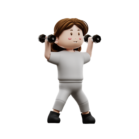 Ejercicios de entrenamiento de mujer con mancuernas  3D Icon
