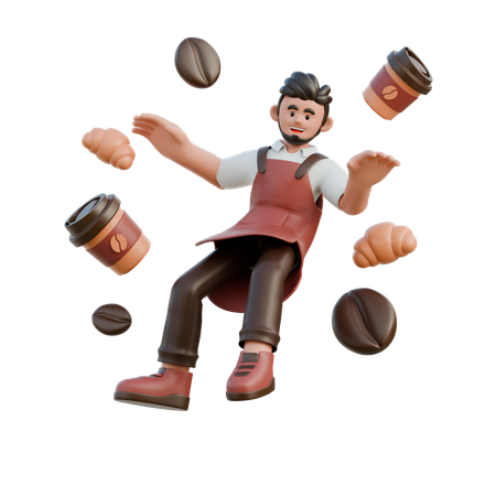 El barista se cierne sobre el café  3D Icon