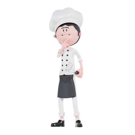 El chef está de pie y pensando.  3D Illustration