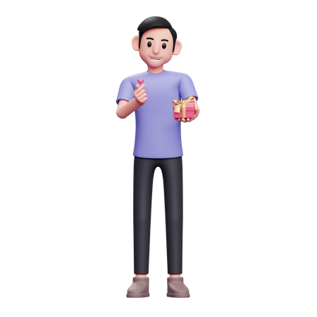 El chico da un regalo especial y un dedo de amor coreano.  3D Icon