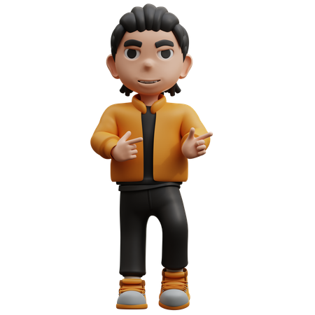 El chico encontró una pose apuntando a algo.  3D Icon