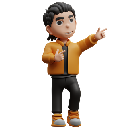 El chico encontró una pose apuntando a algo.  3D Icon