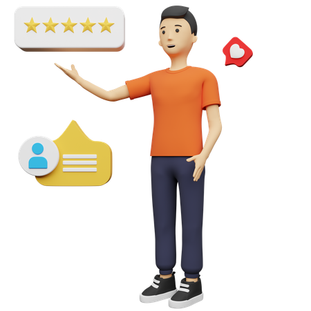 El empleado trabaja en las sugerencias de comentarios de los usuarios.  3D Icon