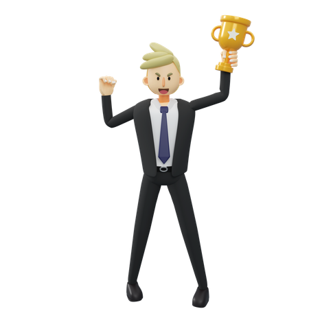 El empresario sostiene un trofeo.  3D Icon