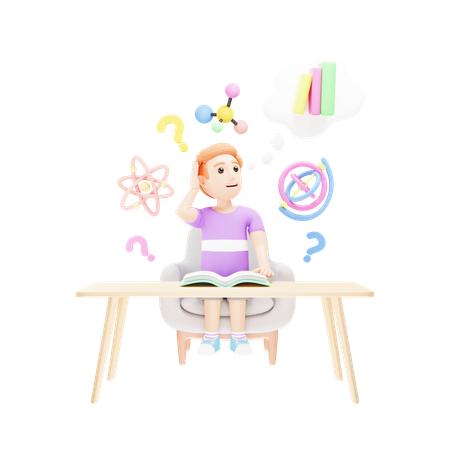 El estudiante está perdido en sus pensamientos.  3D Icon
