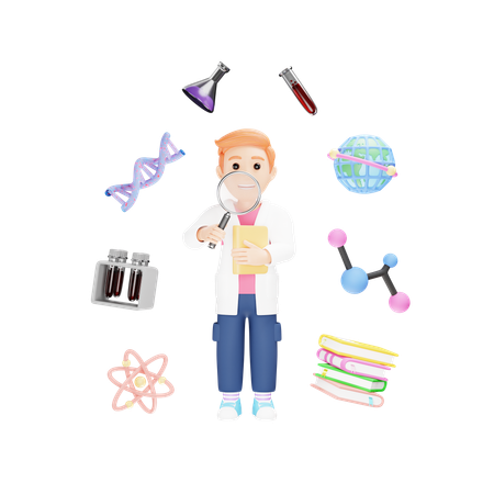 El estudiante participa activamente en proyectos de ciencias.  3D Icon