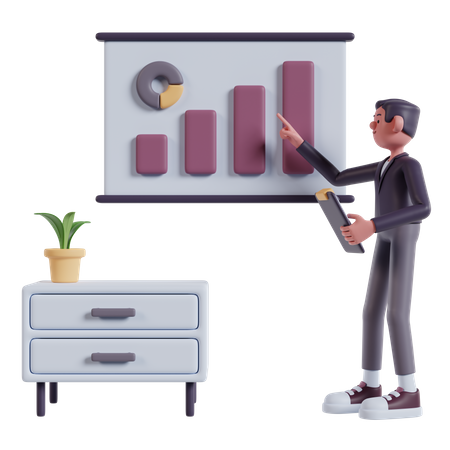 El hombre analiza los datos de marketing.  3D Icon