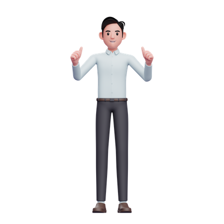El hombre de negocios da doble pulgar hacia arriba.  3D Icon