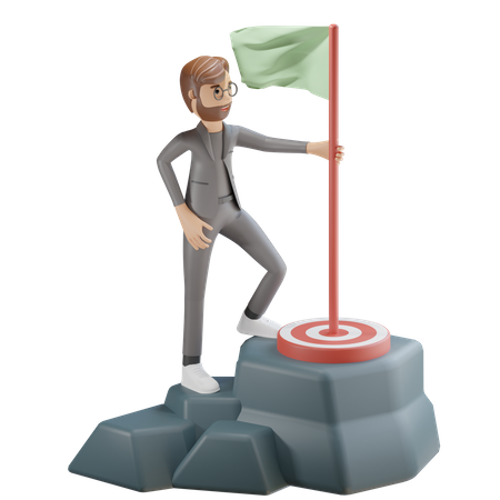 El hombre de negocios llegó a la cima del objetivo  3D Icon