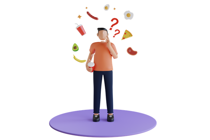 El hombre elige un estilo de vida saludable en lugar de comida chatarra  3D Illustration