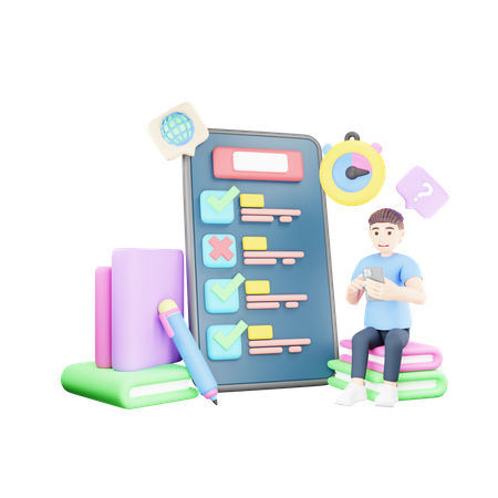 El hombre está dando una prueba de idioma en línea  3D Icon