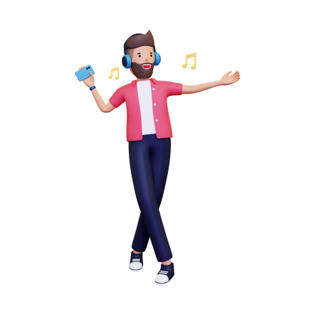 El hombre escucha música mientras baila.  3D Illustration