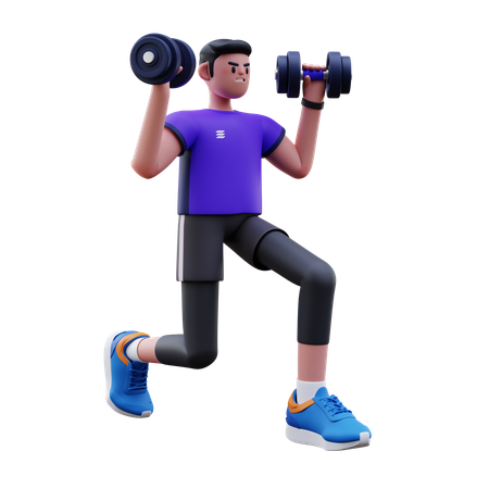 El hombre está haciendo ejercicio con barra  3D Illustration