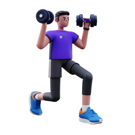 El hombre está haciendo ejercicio con barra  3D Illustration