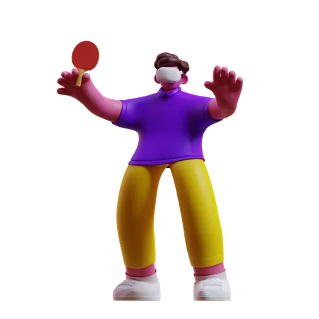 El hombre juega tenis de mesa en el metaverso.  3D Illustration