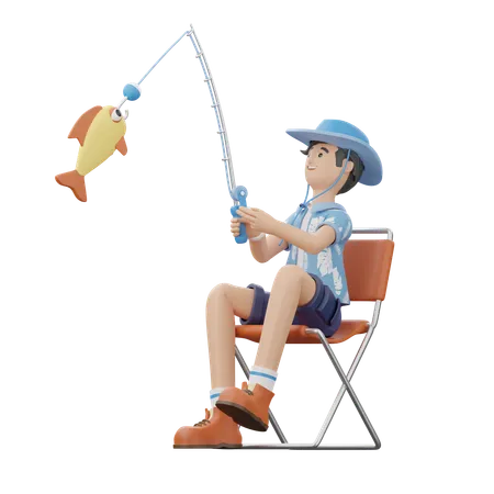 El hombre está pescando  3D Illustration