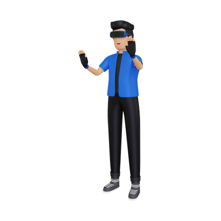 El hombre experimenta el mundo del Metaverso  3D Icon