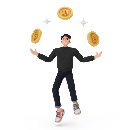 El hombre obtuvo ganancias de bitcoin  3D Icon