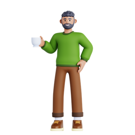El hombre toma un café  3D Icon