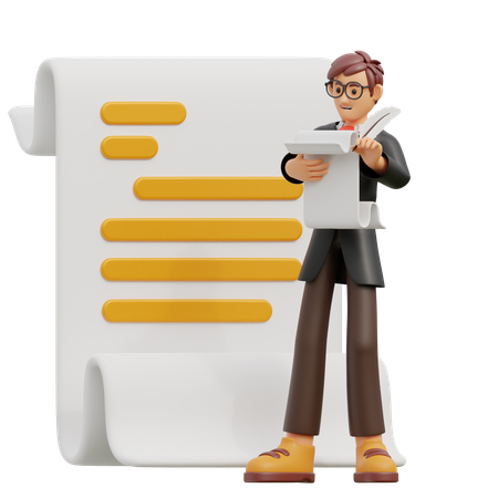 El hombre trae papel y escribe.  3D Icon