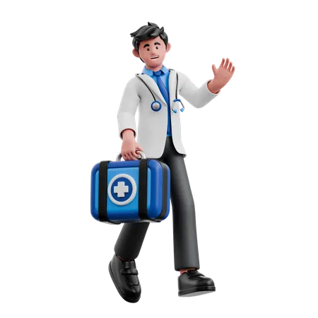 El doctor trajo un botiquín de primeros auxilios.  3D Illustration