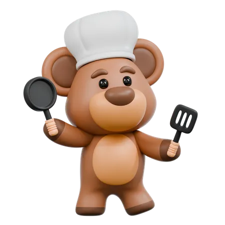 El oso está cocinando  3D Illustration