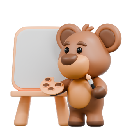 El oso está pintando  3D Illustration