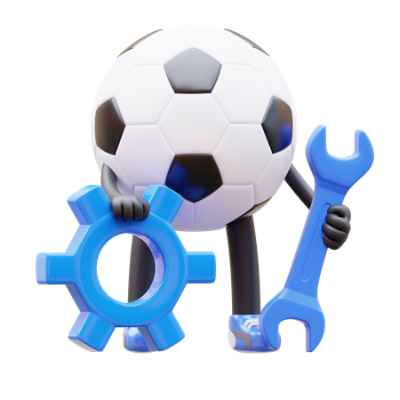 El personaje del balón de fútbol está haciendo mantenimiento  3D Illustration