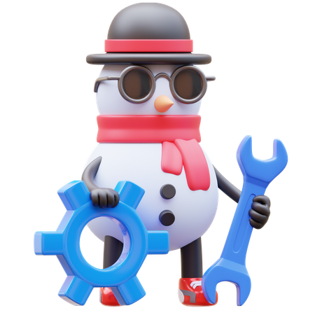 El personaje del muñeco de nieve está haciendo mantenimiento  3D Illustration