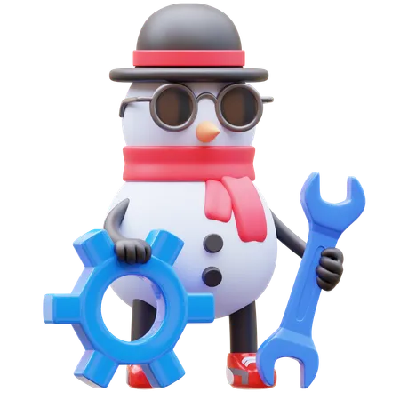 El personaje del muñeco de nieve está haciendo mantenimiento  3D Illustration