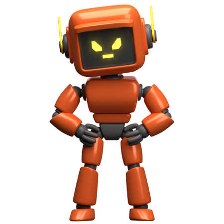 El robot naranja está enojado  3D Illustration