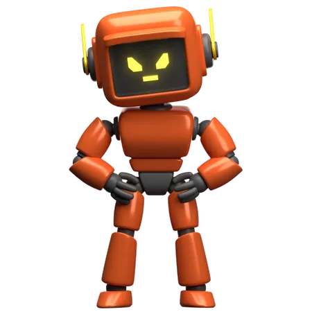 El robot naranja está enojado  3D Illustration