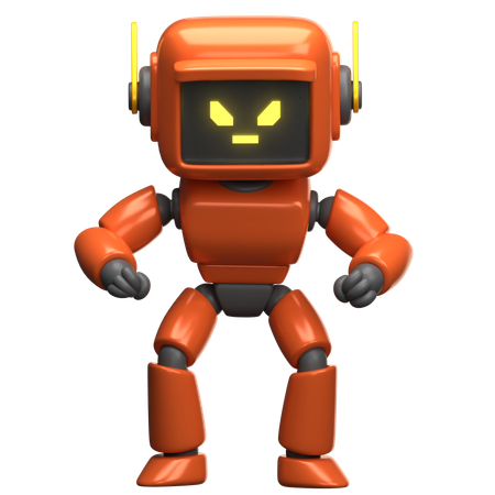 El robot naranja está enojado  3D Illustration