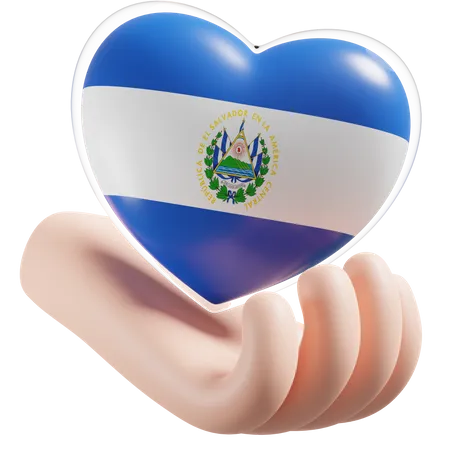 Cuidados com as mãos e coração com bandeira de El Salvador  3D Icon