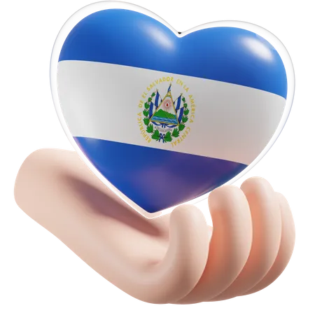 El Salvador Flag Heart Hand Care  3D Icon